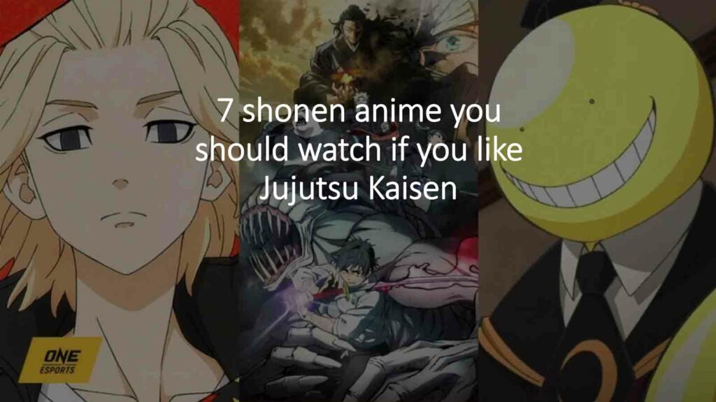 Mikey from Tokyo Revengers, Jujutsu Kaisen 0 key visual and Korosenei from Assassination Classroom at ONE Esports image for "7 shonen anime you should watch if you like Jujutsu Kaisen"